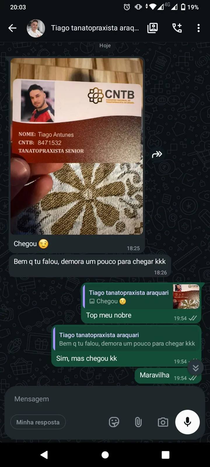 Tiago Antunes — carteira CNTB de Tanatopraxista